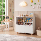 Kids Toy Storage Organizer, Wooden Bookshelf with 2 Anti-Toppling Devices, Top Surface