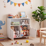Kids Toy Storage Organizer, Wooden Bookshelf with 2 Anti-Toppling Devices, Top Surface