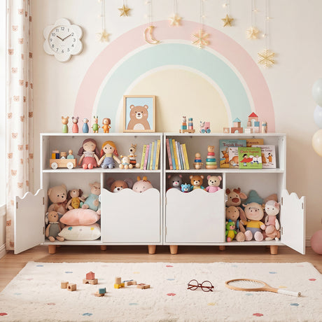 Kids Toy Storage Organizer, Wooden Bookshelf with 2 Anti-Toppling Devices, Top Surface