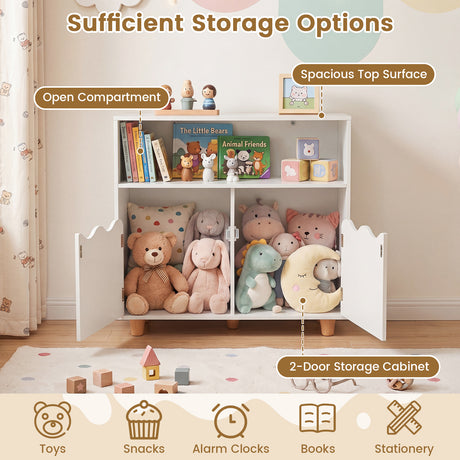 Kids Toy Storage Organizer, Wooden Bookshelf with 2 Anti-Toppling Devices, Top Surface
