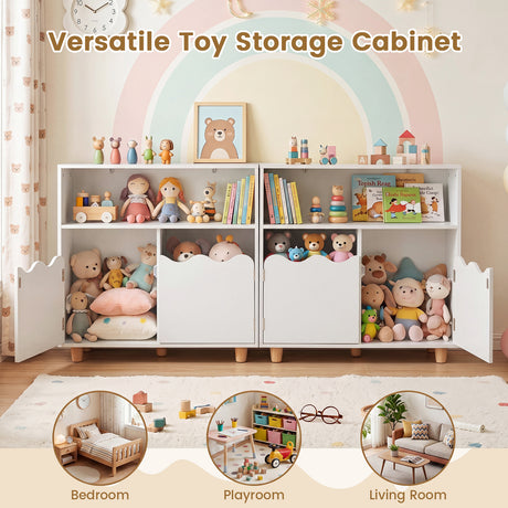 Kids Toy Storage Organizer, Wooden Bookshelf with 2 Anti-Toppling Devices, Top Surface