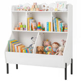 Kids Toy Storage Organizer, Wooden Montessori Bookshelf with 5 Storage Cubes, Toddler Storage Cabinet