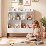 Kids Toy Storage Organizer, Wooden Montessori Bookshelf with 5 Storage Cubes, Toddler Storage Cabinet