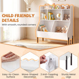 Kids Toy Storage Organizer, Wooden Montessori Bookshelf with 5 Storage Cubes, Toddler Storage Cabinet