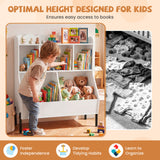 Kids Toy Storage Organizer, Wooden Montessori Bookshelf with 5 Storage Cubes, Toddler Storage Cabinet