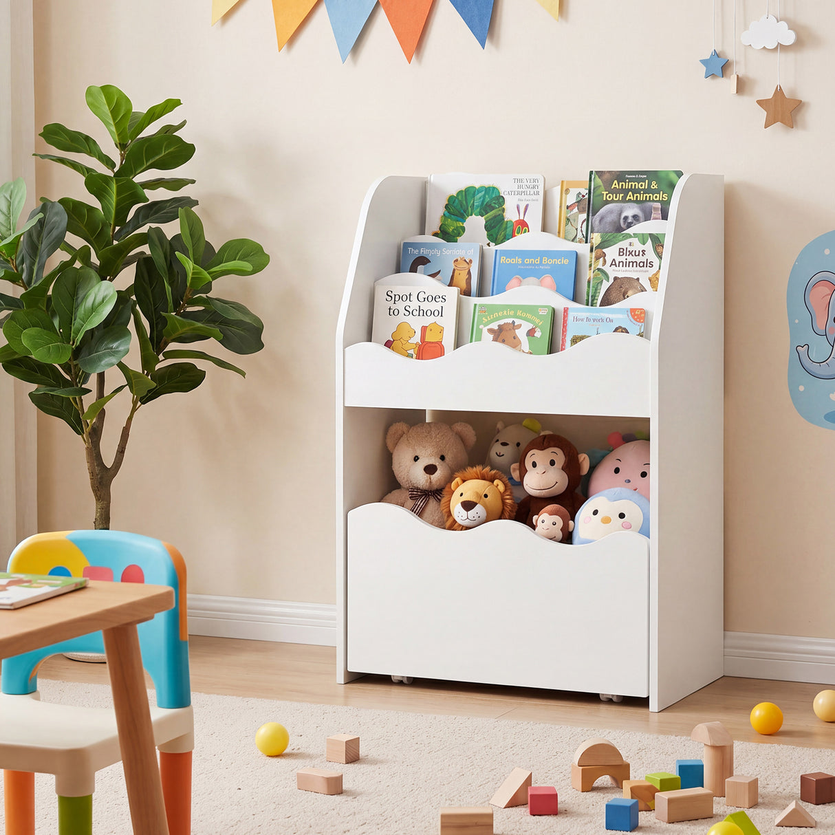 Kids Bookshelf and Toy Storage Organizer, 3-Tier Wooden Kids Book Shelf