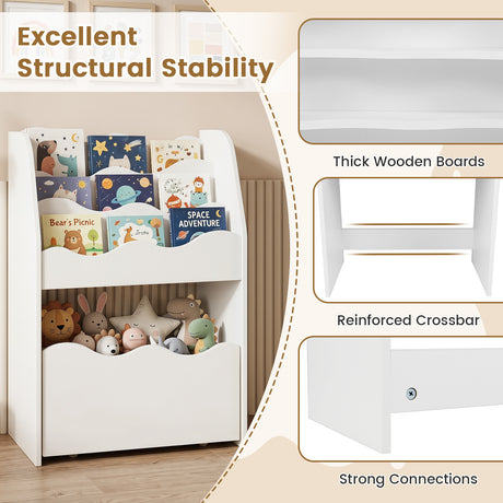 Kids Bookshelf and Toy Storage Organizer, 3-Tier Wooden Kids Book Shelf