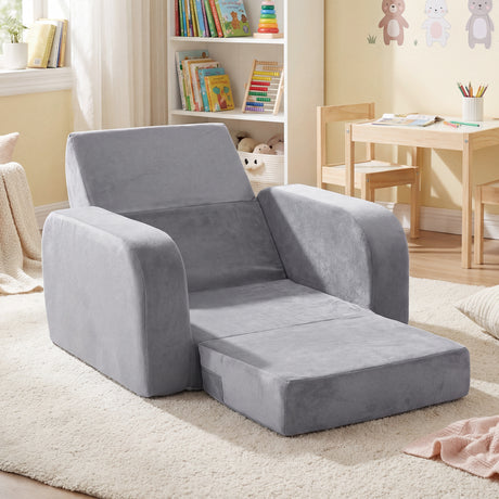 Fold Out Toddler Couch, 3-in-1 Convertible Kids Sofa Bed w/Crystal Velvet