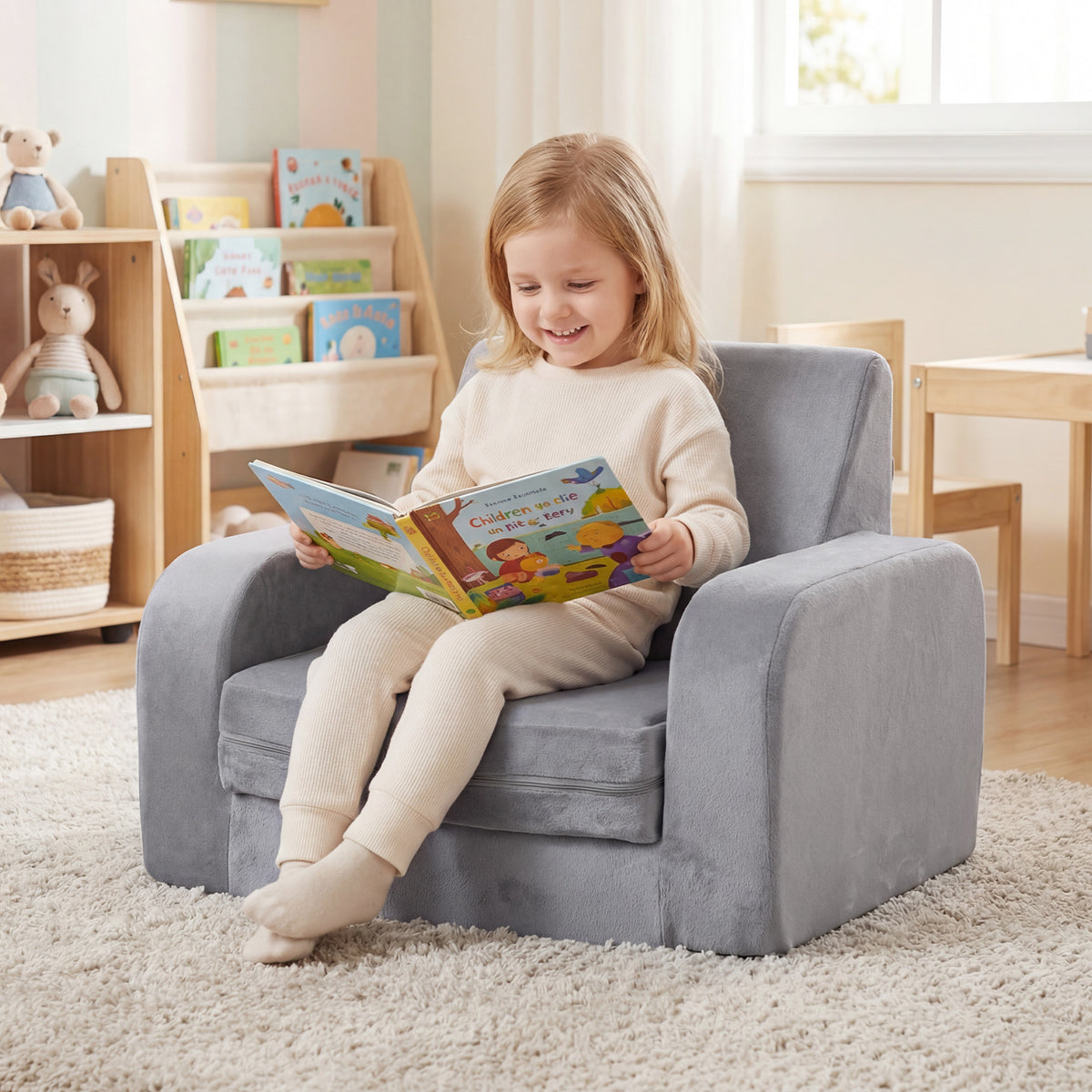 Fold Out Toddler Couch, 3-in-1 Convertible Kids Sofa Bed w/Crystal Velvet