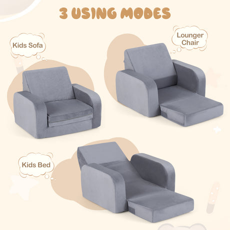 Fold Out Toddler Couch, 3-in-1 Convertible Kids Sofa Bed w/Crystal Velvet