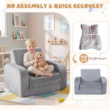 Fold Out Toddler Couch, 3-in-1 Convertible Kids Sofa Bed w/Crystal Velvet