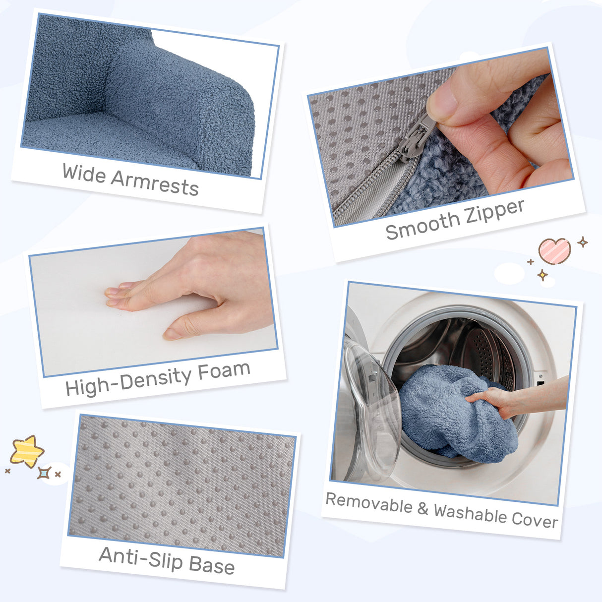 Toddler Foam Couch with Soft Fleece Fabric Cover for Playroom