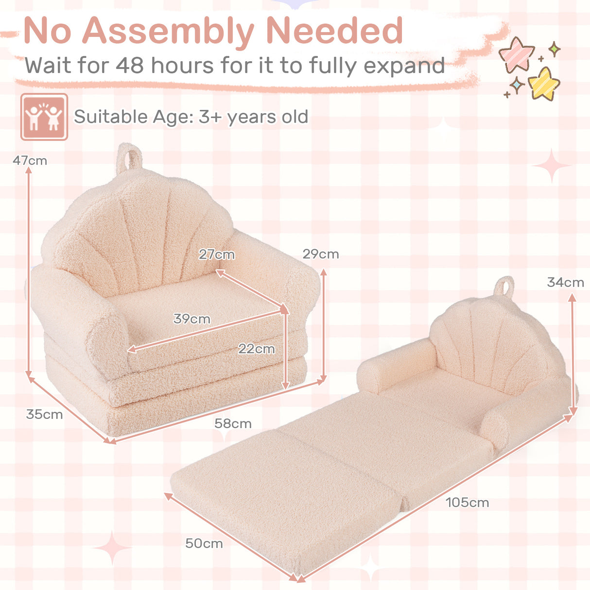 2-in-1 Kids Flip Out Sofa with Soft Fabric Cover for Playroom
