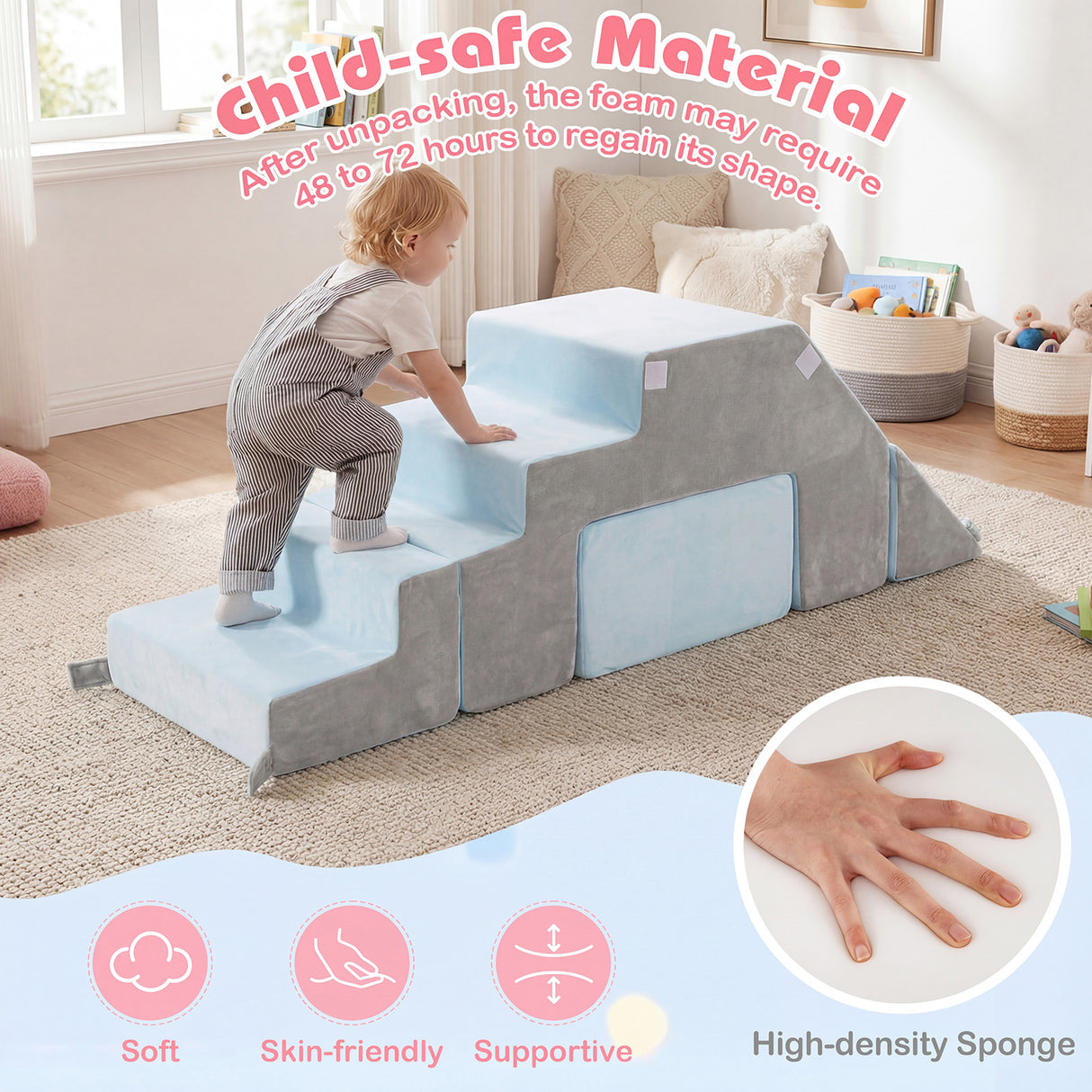 4-in-1 Foam Climbing Blocks with Slide and Stair