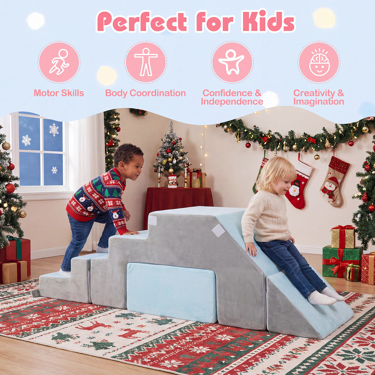 4-in-1 Foam Climbing Blocks with Slide and Stair