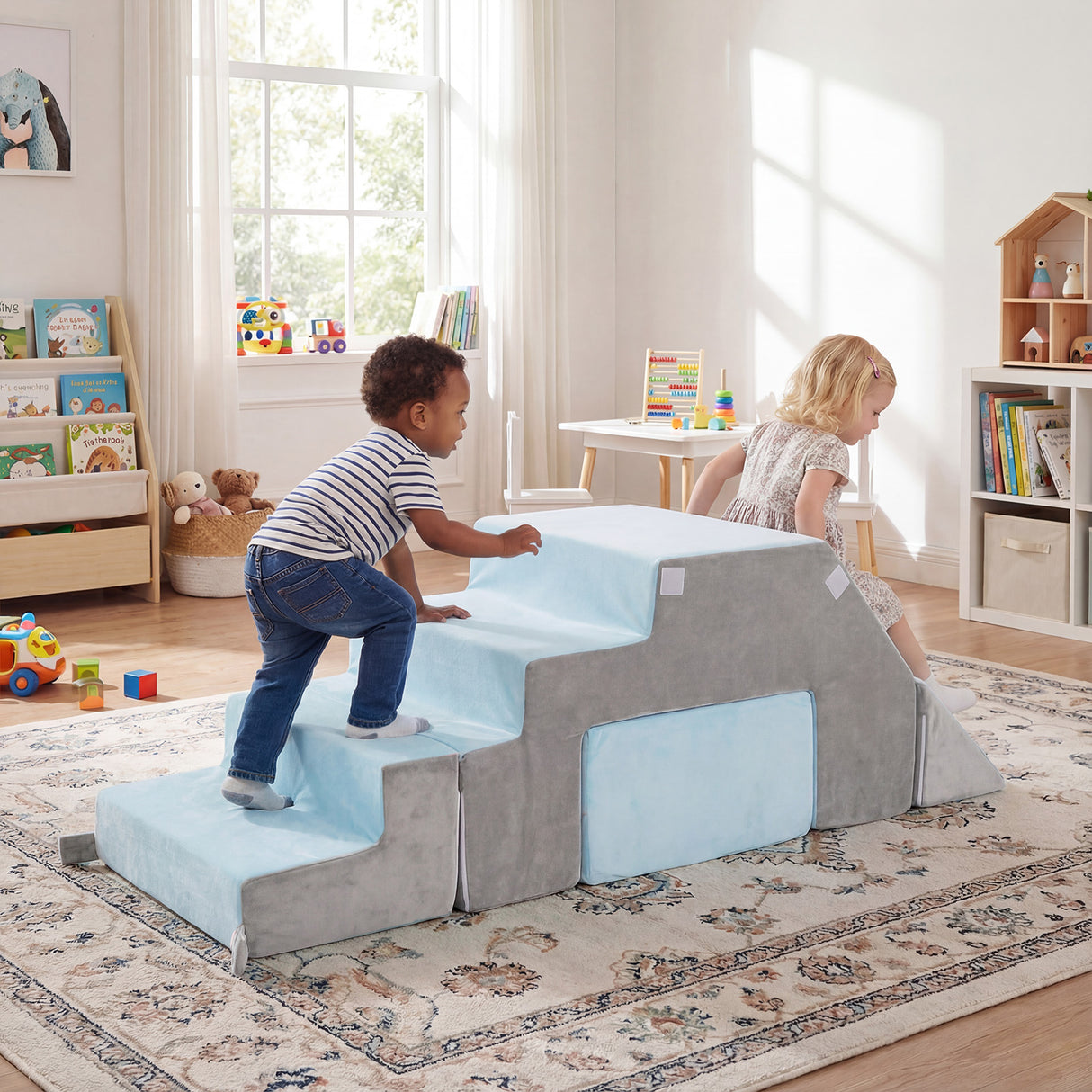 4-in-1 Foam Climbing Blocks with Slide and Stair