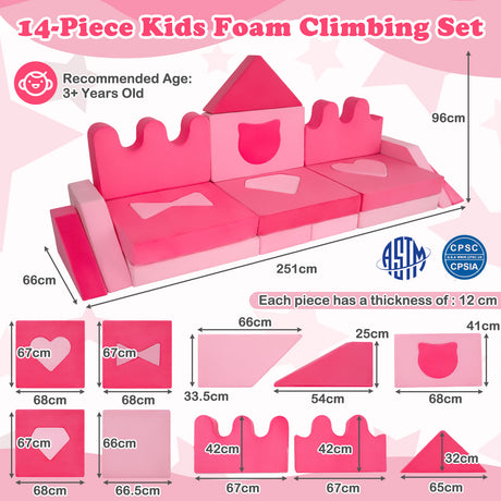 14 Piece Kids Play Couch w/High-Density Sponge & Detachable Covers  for Kids 3+ Years Old