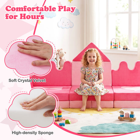 14 Piece Kids Play Couch w/High-Density Sponge & Detachable Covers  for Kids 3+ Years Old