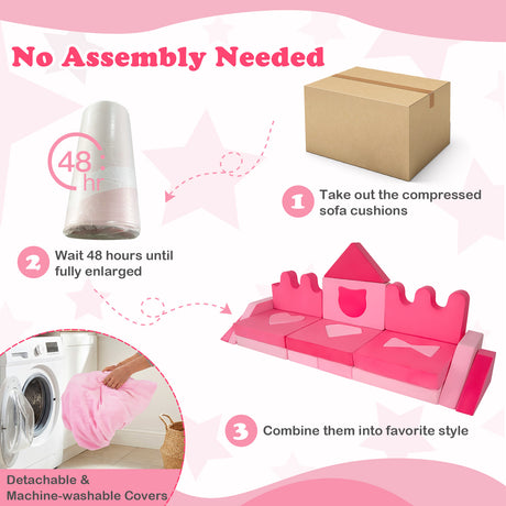 14 Piece Kids Play Couch w/High-Density Sponge & Detachable Covers  for Kids 3+ Years Old