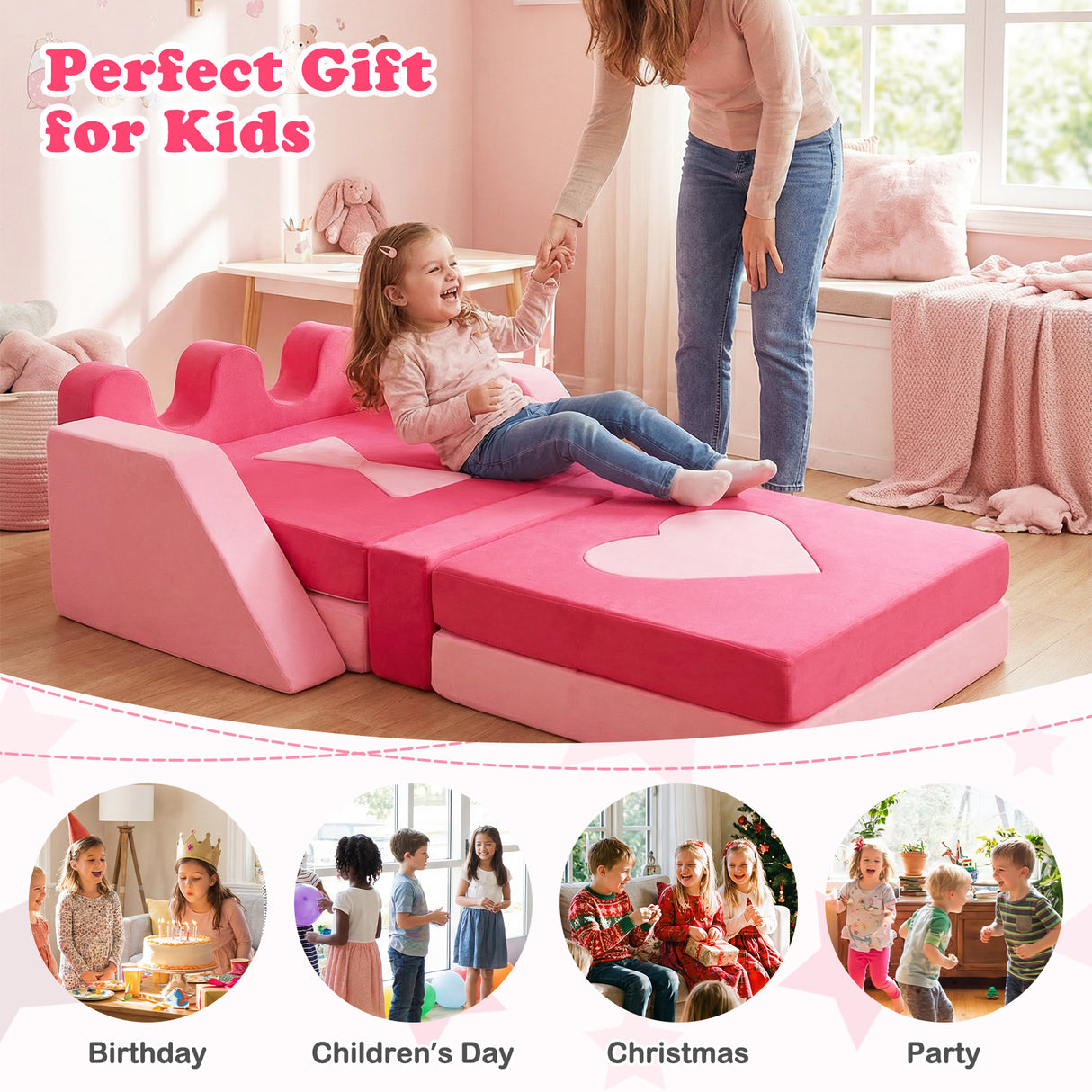 14 Piece Kids Play Couch with High-Density Sponge and Detachable Covers