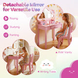 Kids Vanity Set with Lighted Cloud Mirror and Stool for Girls