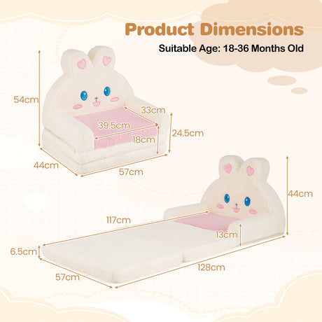 2-in-1 Convertible Kids Sofa to Lounger with Removable Cover, Bunny/Bear's Paw/Christmas Patterns