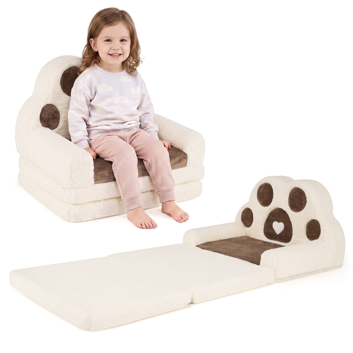 2-in-1 Convertible Kids Sofa to Lounger with Removable Cover, Bunny/Bear's Paw/Christmas Patterns