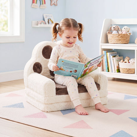 2-in-1 Convertible Kids Sofa to Lounger with Removable Cover, Bunny/Bear's Paw/Christmas Patterns