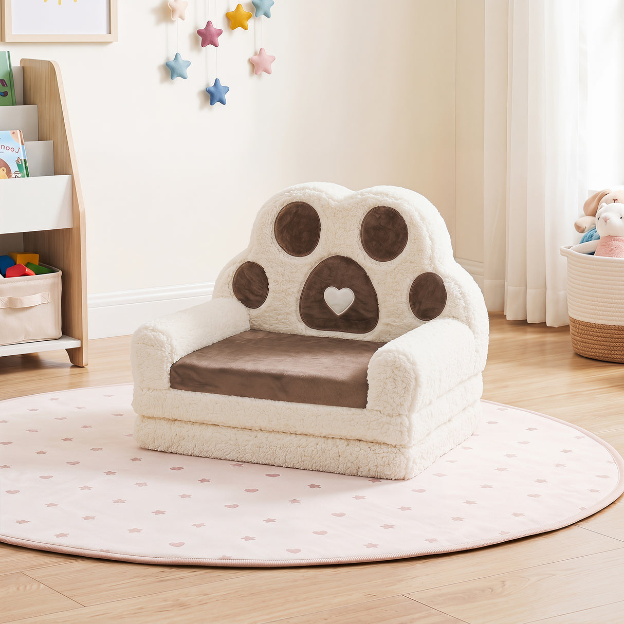 2-in-1 Convertible Kids Sofa to Lounger with Removable Cover, Bunny/Bear's Paw/Christmas Patterns