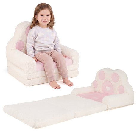 2-in-1 Convertible Kids Sofa to Lounger with Removable Cover, Bunny/Bear's Paw/Christmas Patterns