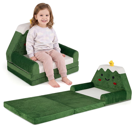 2-in-1 Convertible Kids Sofa to Lounger with Removable Cover, Bunny/Bear's Paw/Christmas Patterns