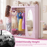 Kids Dress Up Storage Shelf with Full Mirror Hanging Rod and Door Cabinet