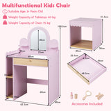 Kids Vanity with Lights, Pretend Makeup Dressing Table Set