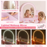 Kids Vanity with Lights, Pretend Makeup Dressing Table Set