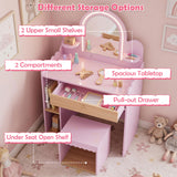Kids Vanity with Lights, Pretend Makeup Dressing Table Set