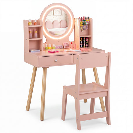 Kids Vanity Set with Lights, Princess Vanity Desk Set with LED Lighted Mirror