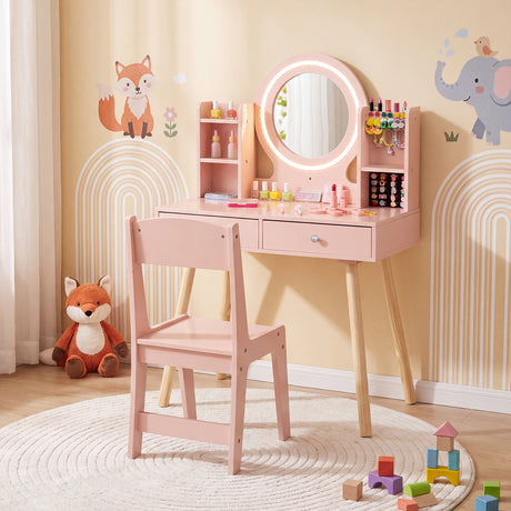 Kids Vanity Set with Lights, Princess Vanity Desk Set with LED Lighted Mirror