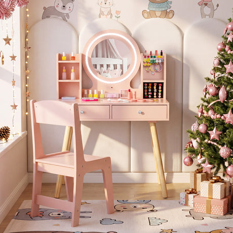 Kids Vanity Set with Lights, Princess Vanity Desk Set with LED Lighted Mirror