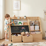 Toy Storage Organizer, Kids Bookshelf with Flip-up Blackboard, Open Shelves