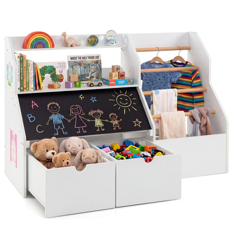 Toy Storage Organizer, Kids Bookshelf with Flip-up Blackboard, Open Shelves