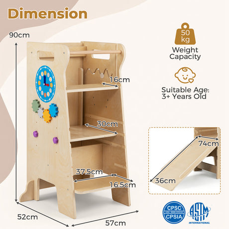 4-in-1 Toddler Tower with Chalkboard Slide Montessori Games