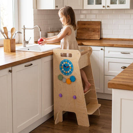 4-in-1 Toddler Tower with Chalkboard Slide Montessori Games
