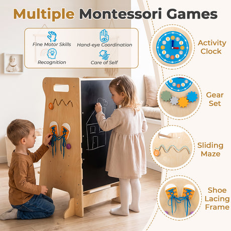 4-in-1 Toddler Tower with Chalkboard Slide Montessori Games
