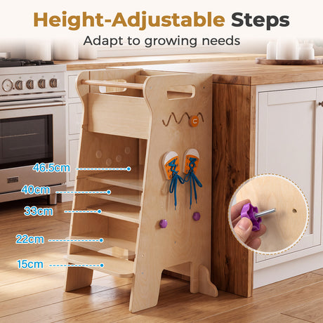 4-in-1 Toddler Tower with Chalkboard Slide Montessori Games