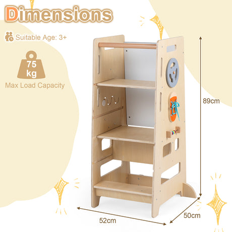 Wooden Toddler Kitchen Stool Helper, Kids Kitchen Step Stool, Anti-Tip Montessori Tower, Gift for Kids 3+
