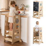 Wooden Toddler Kitchen Stool Helper, Kids Kitchen Step Stool, Anti-Tip Montessori Tower, Gift for Kids 3+