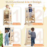 Wooden Toddler Kitchen Stool Helper, Kids Kitchen Step Stool, Anti-Tip Montessori Tower, Gift for Kids 3+