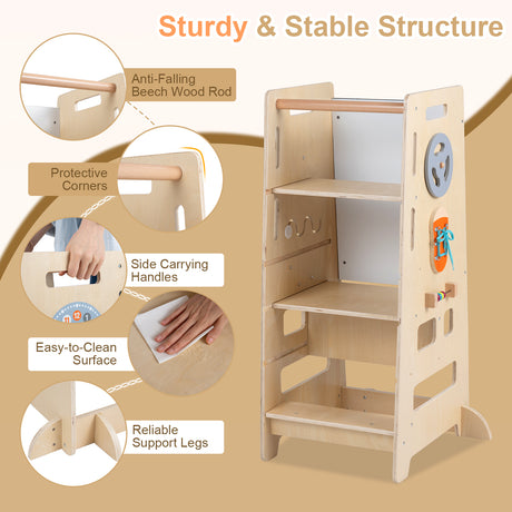 Wooden Toddler Kitchen Stool Helper, Kids Kitchen Step Stool, Anti-Tip Montessori Tower, Gift for Kids 3+