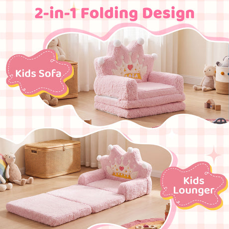 2-in-1 Foldable Kids Sofa Bed, Convertible Lounger for Toddlers