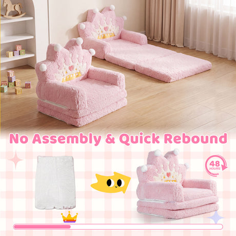 2-in-1 Foldable Kids Sofa Bed, Convertible Lounger for Toddlers